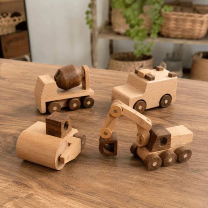 Wooden Construction Vehicle Toy Set for Toddlers – 4 Handmade Beech Wood Vehicles
