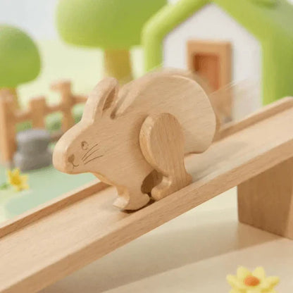 Wooden Animal Ramp Walker Set for Toddlers – 5-Piece Gravity-Powered Learning Toy